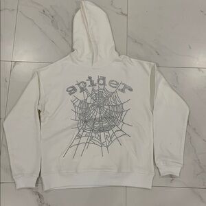 Sp5der Rhinestone Web Logo White Pullover Hoodie Men’s size large